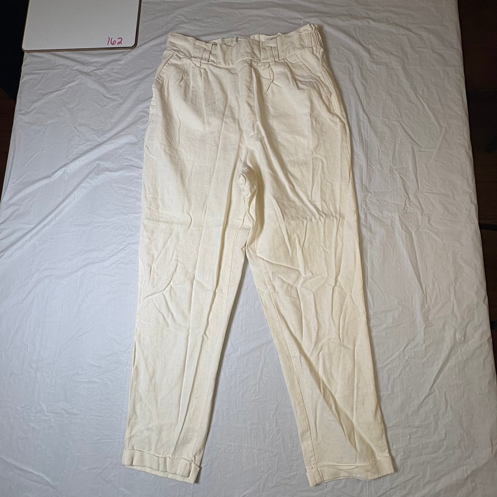 Love Tree White Linen Blend Paperbag Waist Tapered‎ Pants Womens Medium